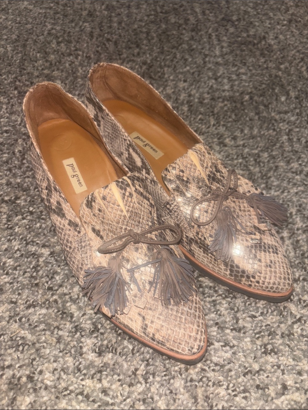 Paul Green Beige Snake-Print Tassel Loafers